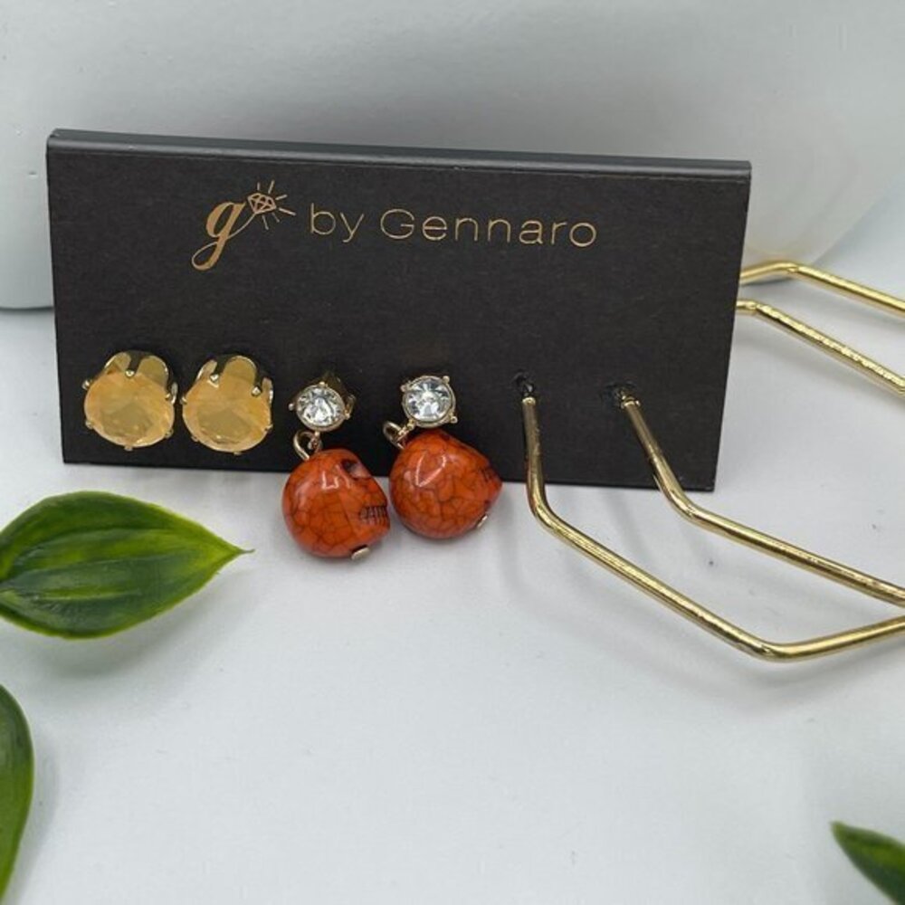 Set of 3 Gold Stud Skull Hoop Earrings